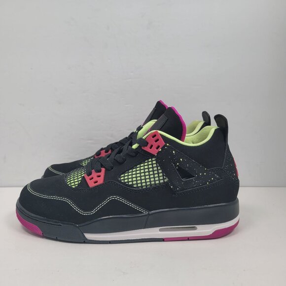 Air Jordan 4 Retro 30th GG Youth Black Pink Neon Sneakers 705344-027 US Size 6Y - Picture 4 of 10